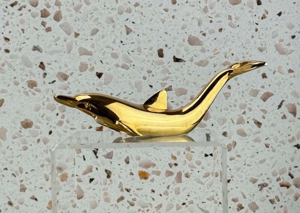 Vintage Polished Brass Leaping Dolphin Bottle Opener gold tone